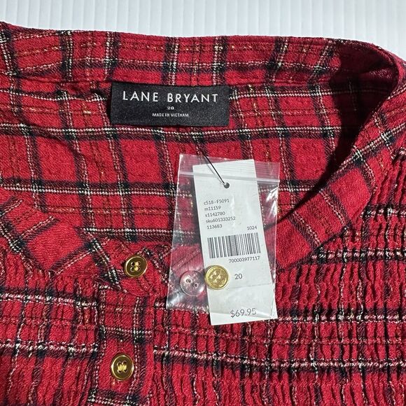 Lane Bryant Top Size 20 Red Gold Plaid Shimmer Sparkle Gauzy Blouse NWT - Picture 5 of 11